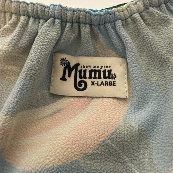 Show Me Your Mumu Off Shoulder Banana Graphic Print Mini Dress Teal Yellow Sz XL - Picture 10 of 13